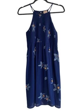 Mossimo Blue Floral Halter Dress Smocked Mini Sleeveless Small